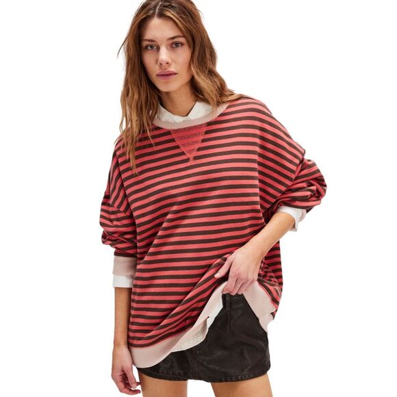 We The Free x Free People Classic Striped Oversized Crew Neck - Size Medium - Picture 1 of 7